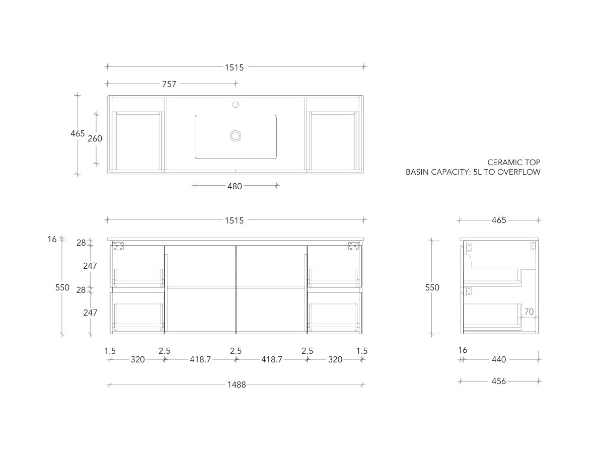 Posh Domaine Conventional 1500 Single Wall Hung Ceramic