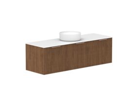 Hero - Kado Neue Fluted Square All Drawer 1500mm Wall Hung Vanity with Centre Basin Durasein 12mm Top Florentine Walnut