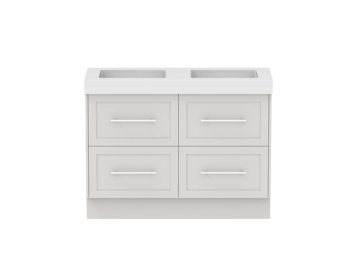 Hero - Kado Lux All Drawer 1200mm Floor Mounted Vanity Double Basin 90mm - Feather Grey - Front