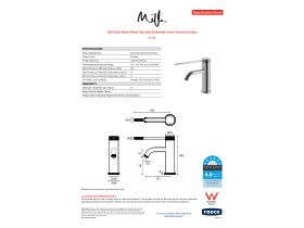 Specification Sheet - Milli Etch Basin Mixer Tap with Extended Lever Chrome (6 Star)