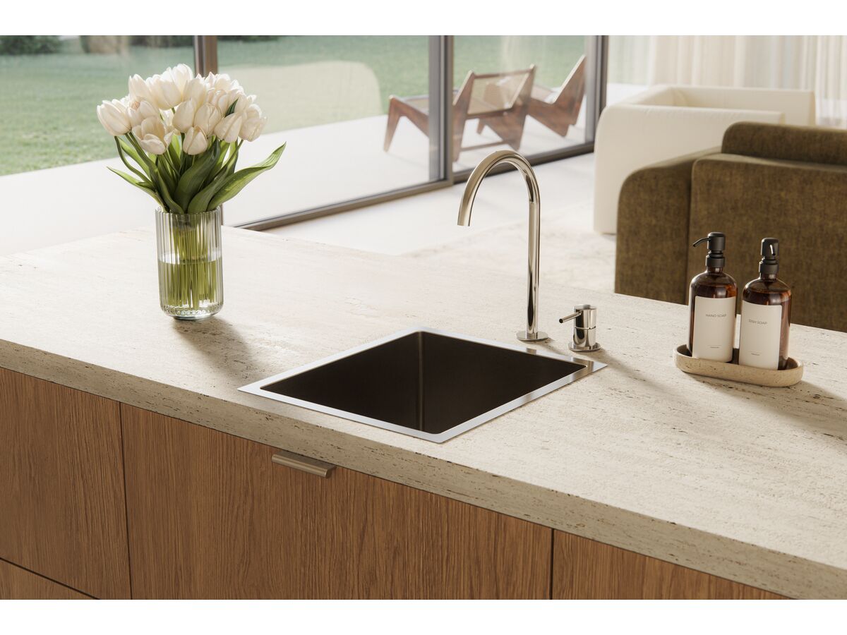In Situ - Mizu Drift Extended Height Hob Mixer Set Chrome and Memo Oscar Inset Compact Single Bowl Sink 350mm Overflow No Taphole