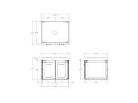 Technical Drawing - Kado Lux All Door 600mm Centre Bowl Wall Hung 50mm Top