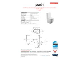 Specification Sheet - Posh Domaine Round Close Coupled Back to Wall Rimless Bottom Inlet Toilet Suite Thick Seat (4 Star)