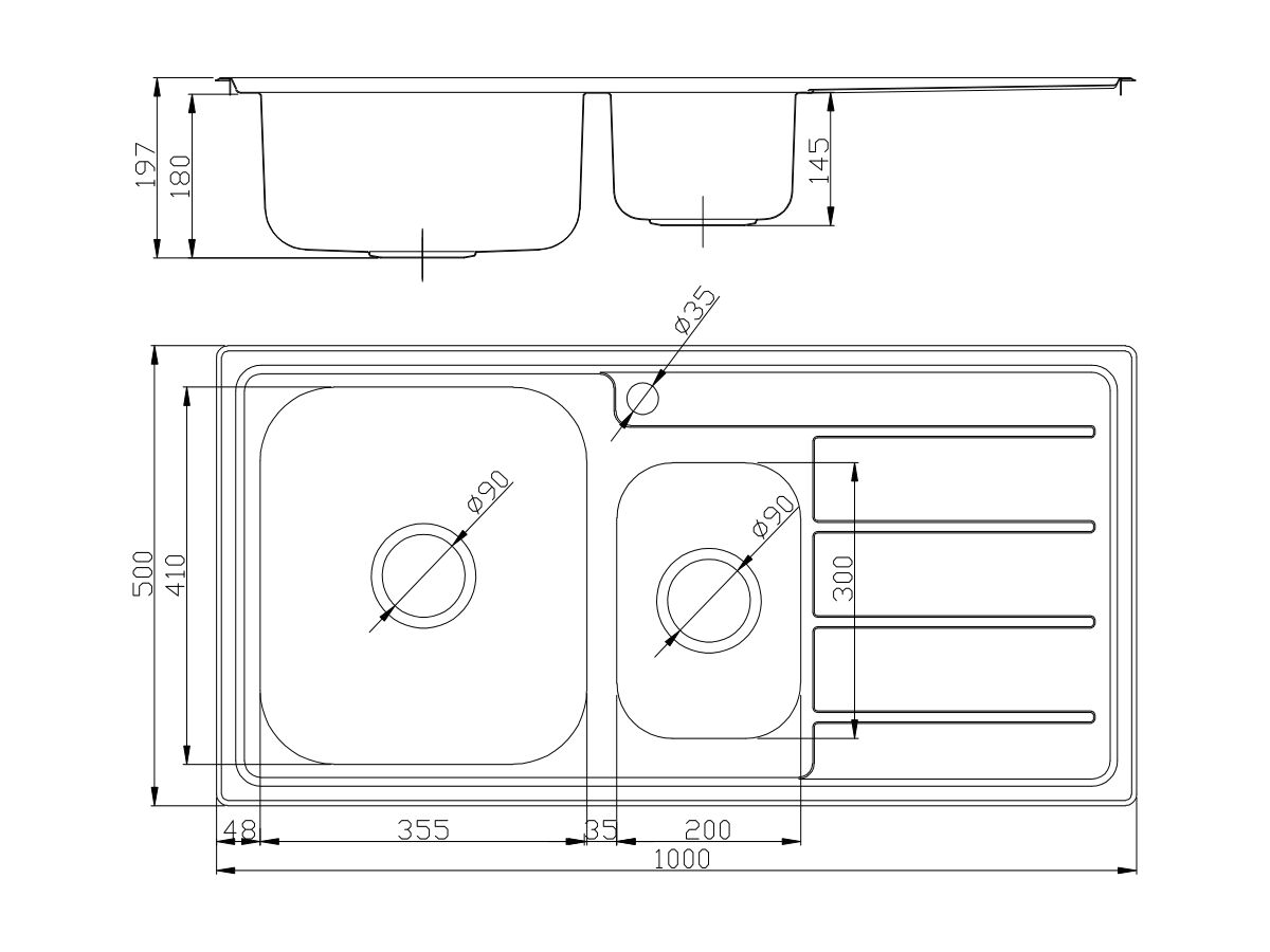 Posh Solus MK3 1 1/3 Bowl Inset Sink, 1 Taphole, Left Hand Bowl Stainless Steel