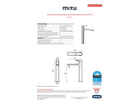Specification Sheet - Mizu Silk Extended Basin Mixer Tap Brushed Nickel (6 Star) Lead Free