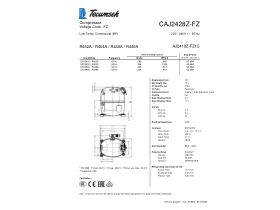 Technical Specifications - Tecumseh Compressor 1/2hp R404 CAJ2428Z(AJ2)