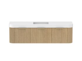 Supporting Image - Kado Neue Fluted Double Curve All Drawer 1800mm Wall Hung Vanity with Centre Basin Durasein 90mm Top Boston Oak