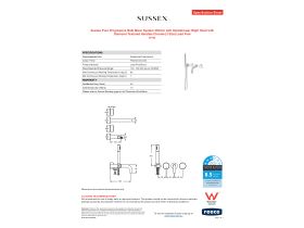 Specification Sheet - Sussex Pure Progressive Bath Mixer System 250mm with Handshower Right Hand with Diamond Textured Handles Chrome (3 Star) Lead Free