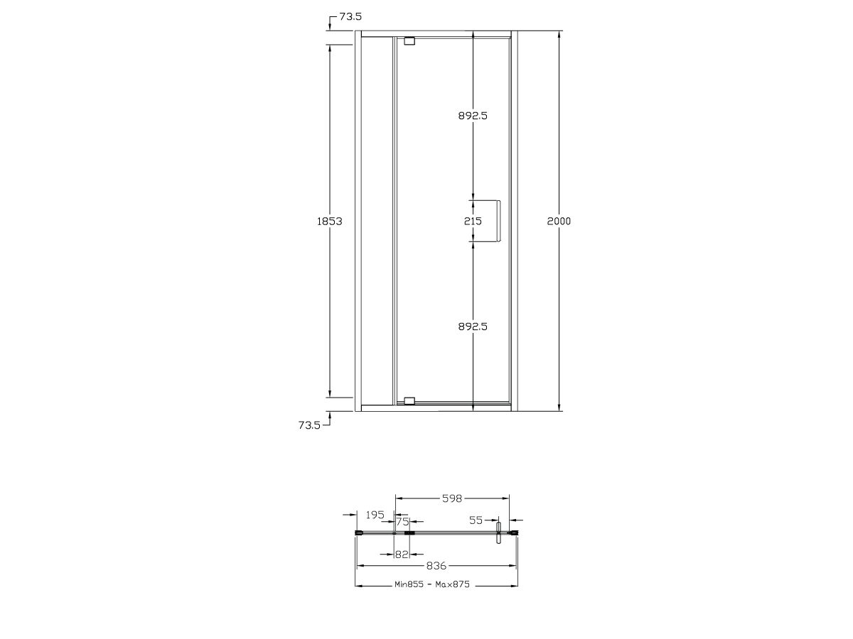 Posh Bristol Alcove Shower Screen 900mm x 2000mm