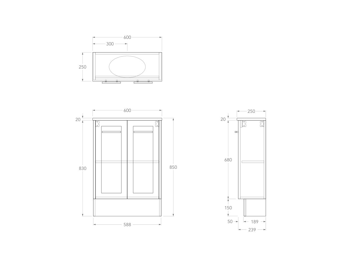 Kado Lux Petite Vanity Unit Floor Mount 600 Centre Bowl (Basin Included)