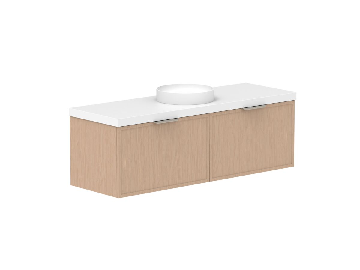 Supporting Image - Kado Lux Slim All Drawer 1500mm Wall Hung Vanity with Centre Basin 50mm Top Blonde Oak
