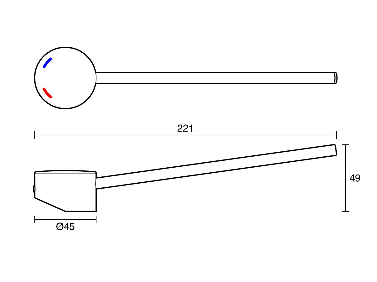 Technical Drawing - Mizu Drift Sink Mixer Extended Lever Only with Red & Blue Indicators