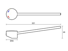Technical Drawing - Mizu Drift Sink Mixer Extended Lever Only with Red & Blue Indicators
