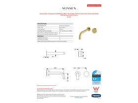 Specification Sheet - Sussex Pure Progressive Wall Basin Mixer Tap System 200mm with Cirque Textured Handle PVD Brushed Gold (3 Star)