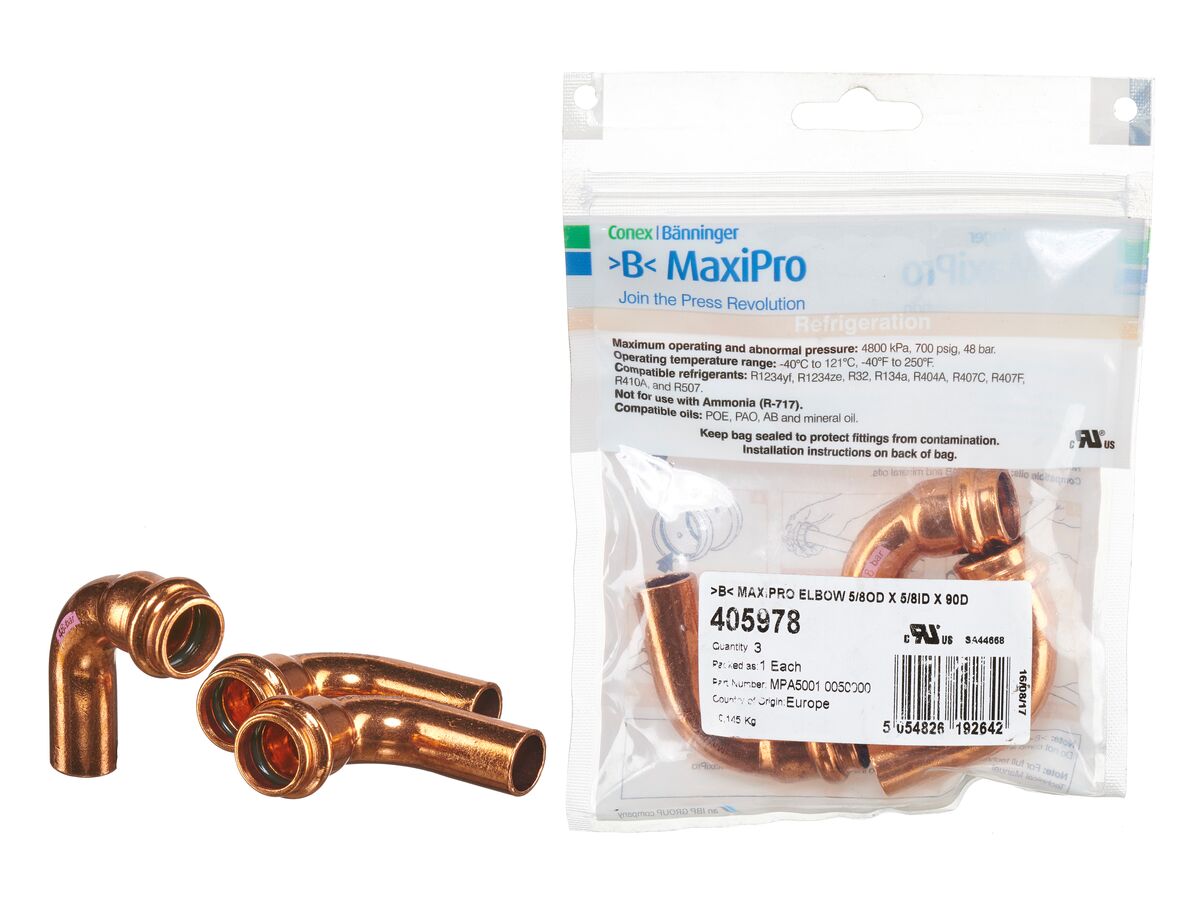 >B< Maxipro Elbow 90 Degree x 5/8" OD x 5/8" ID Bag of 3