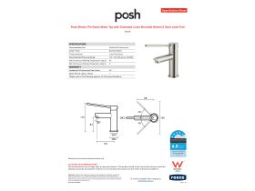 Specification Sheet - Posh Bristol Pin Basin Mixer Tap with Extended Lever Brushed Nickel (5 Star) Lead Free
