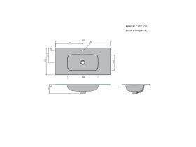 Technical Drawing - Posh Domaine Mineral Cast Top 900mm