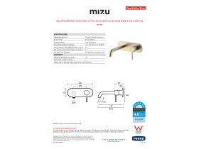 Specification Sheet - Mizu Drift Wall Basin / Bath Mixer Set with Curved Spout Kit Brushed Brass (6 Star) Lead Free