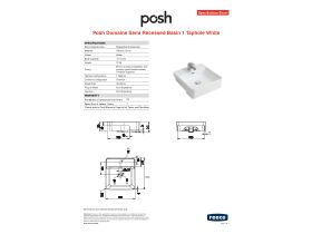 Specification Sheet - Posh Domaine Semi Recessed Basin 1 Taphole White