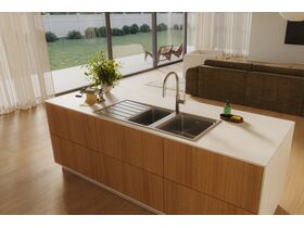 In Situ - Memo Oscar Inset Right Hand 1 & 1/2 Bowl & Drainer Sink Overflow 1 Taphole - Full Scene