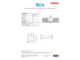 Specification Sheet - Roca Inspira Soft Square Above Counter Basin 370mm x 370mm Matte White
