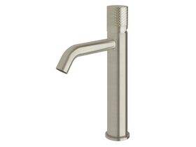 Sussex Pure Medium Height Basin Mixer Tap Curved Spout with Diamond Textured Handle PVD Brushed Nickel (5 Star)