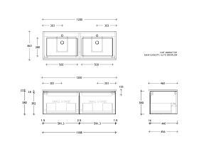 Posh Domaine All-Drawer 1200mm Double Bowl Wall Hung Vanity Cast Marble Top