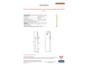 Specification Sheet - Sussex Pure Floor Mounted Bath Mixer Tap Trimset with Cirque Textured Handle PVD Brushed Gold