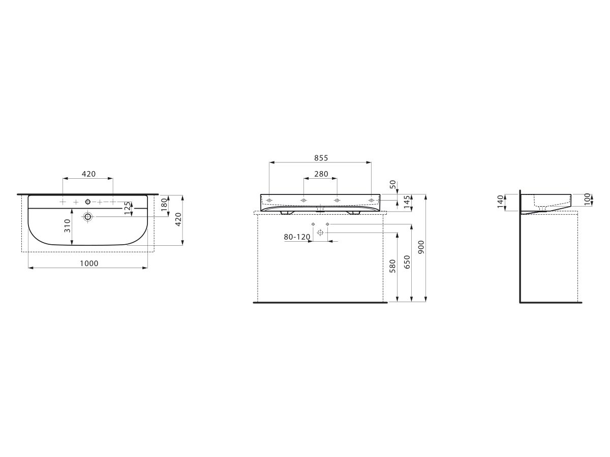 LAUFEN Sonar Wall Basin with Overflow 2 Taphole 1000x420 White