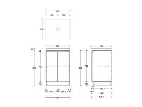 Technical Drawing - Posh Domaine 600mm Floor Mount Vanity Unit Conventional 50mm Top