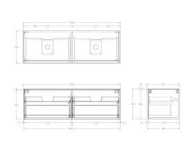 Technical Drawing - Kado Lux Slim All Drawer 1500mm Wall Hung Vanity with Double Basin Durasein Top 12mm
