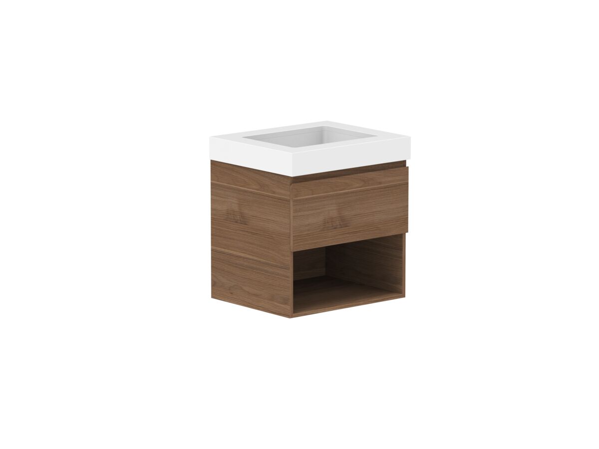 Supporting Image - Posh Domaine 600mm Wall Hung Vanity Unit All-Drawer Open Shelf 90mm Top