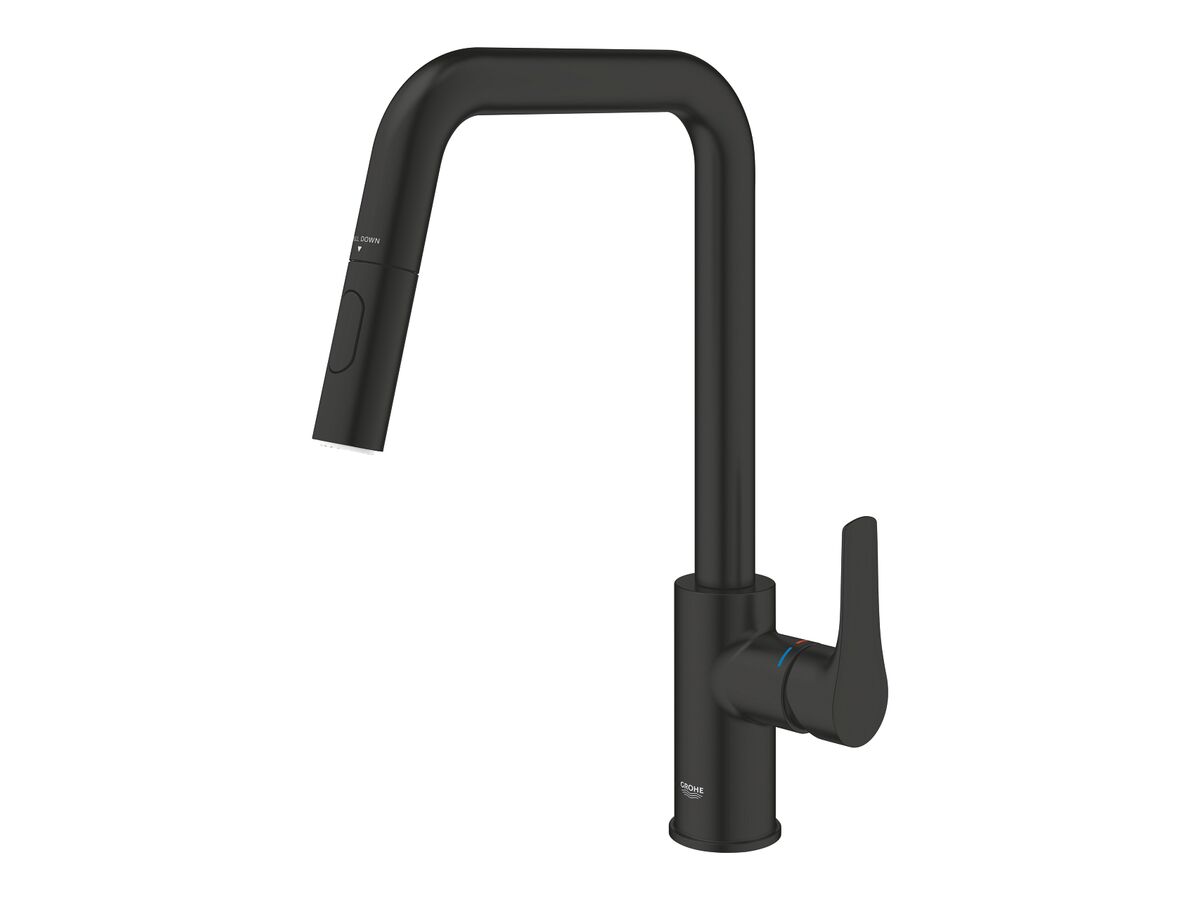 Supporting Image - GROHE Eurosmart New Cosmopolitan Gooseneck Pull Out Sink Mixer Matte Black (5 Star) Lead Free