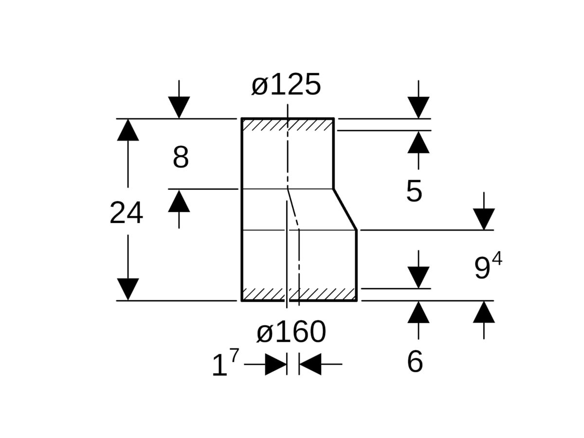 Geberit Long Eccentric Reducer 160mm x 125mm