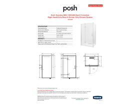 Specification Sheet - Posh Domaine MK2 1200x900 Semi Frameless Right Hand Entry Base & Screen Only Shower System