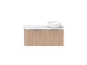 Supporting Image - Kado Neue Fluted Single Curve All Drawer 1050mm Wall Hung Vanity with Right Hand Basin 20mm Top Blonde Oak