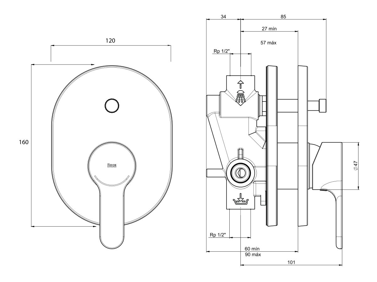 Roca L20 Shower Mixer with Diverter Chrome