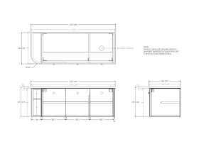 Technical Drawing - Kado Era Single Curve All Door 1350mm Wall Hung Vanity with Right Hand Basin 20mm Top