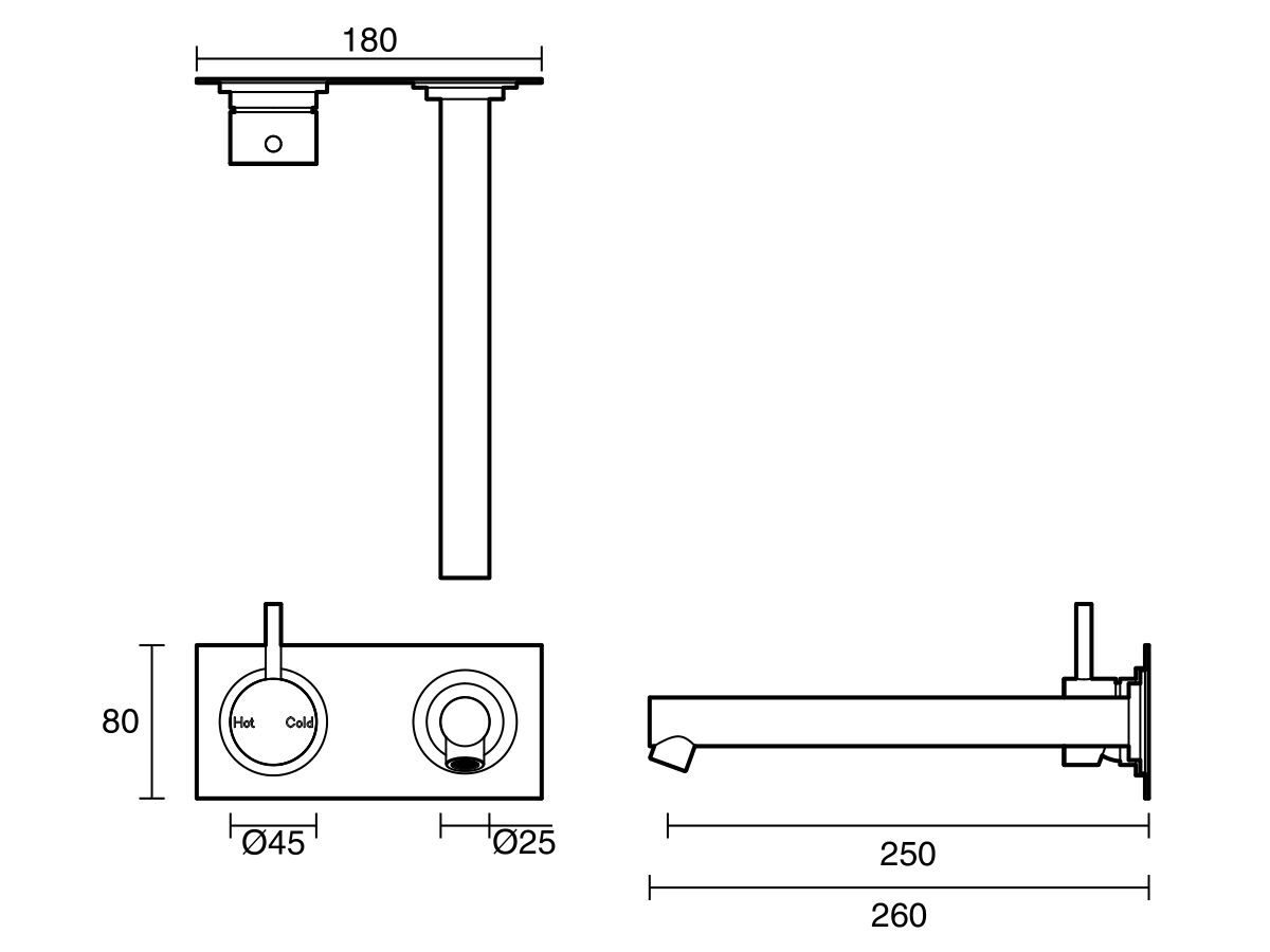 Sussex Scala Bath Mixer Tap Outlet System Straight 250mm Left Hand Operation