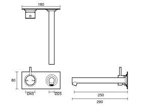Sussex Scala Bath Mixer Tap Outlet System Straight 250mm Left Hand Operation