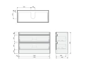 Technical Drawing - Posh Domaine Twin 1200 2 Drawer Floor Standing Vanity Mineral Cast