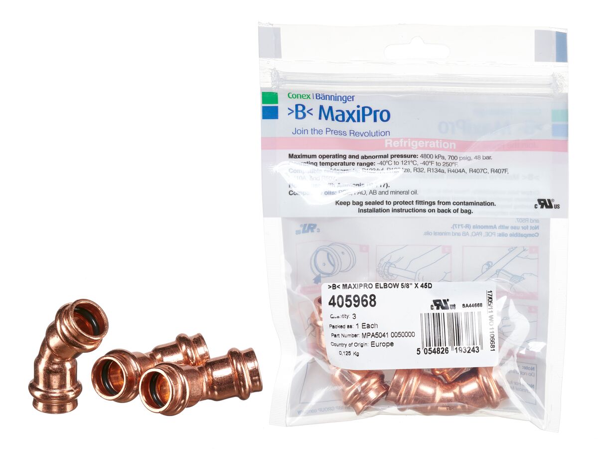 >B< Maxipro Elbow 45 Degree x 5/8" Bag of 3