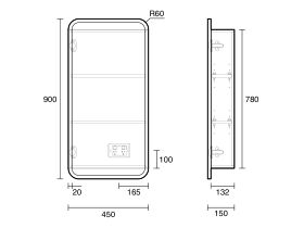 Technical Drawing - Kado Lux Framed Mirror Shaving Cabinet 450mm x 900mm