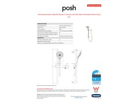 Specification Sheet - Posh Domaine Brass Single Rail Shower 3 Functions with Wall Water Inlet Brushed Nickel (4 Star)