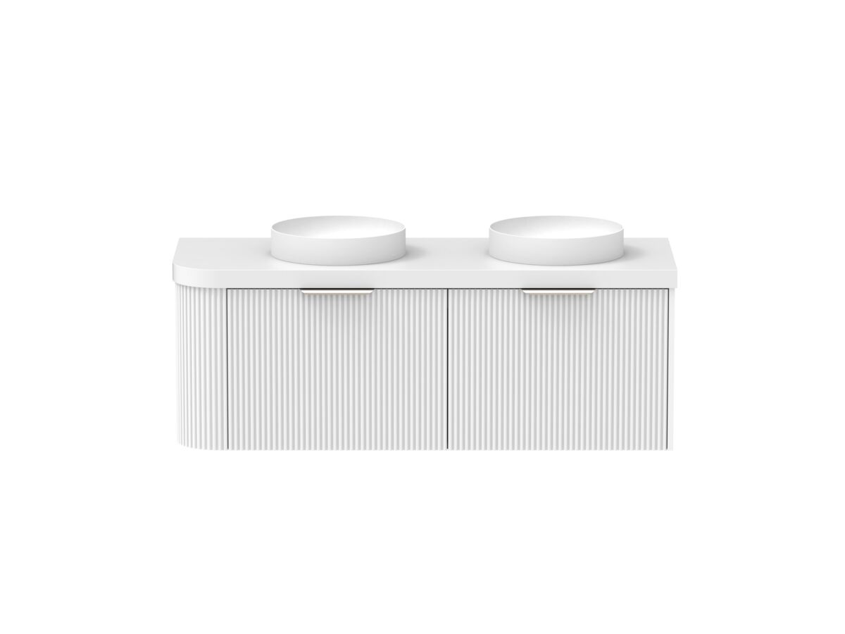 Supporting Image - Kado Neue Fluted Single Curve All Drawer 1350mm Wall Hung Vanity with Double Basin Durasein 50mm Top Ultra White