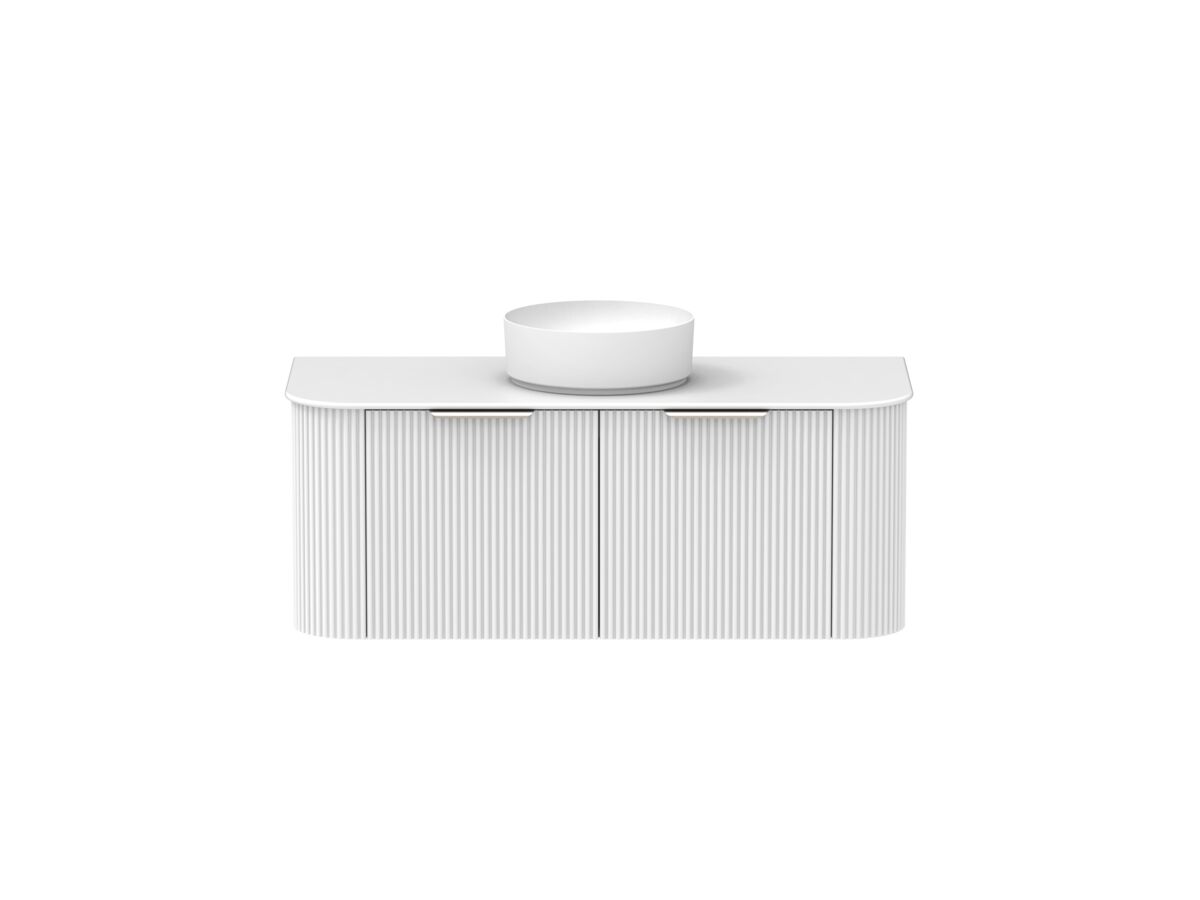 Supporting Image - Kado Neue Fluted Double Curve All Drawer 1200 Wall Hung Vanity with Centre Basin Durasein 12mm Top Ultra White
