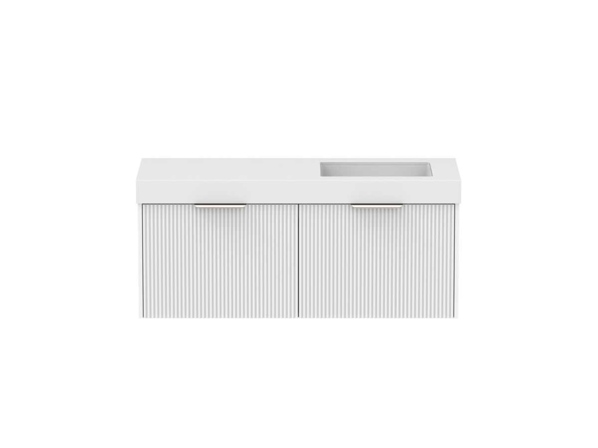Supporting Image - Kado Neue Fluted Square All Drawer 1200mm Wall Hung Vanity with Right Hand Basin 90mm Top Ultra White