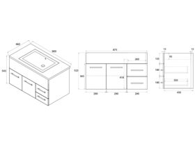 Posh Bristol MK2 Wall Hung Vanity Unit Centre Bowl 1 Taphole 900mm