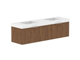 Supporting Image - Kado Lux Slim All Drawer 1800mm Wall Hung Vanity with Double Basin 90mm Top Florentine Walnut