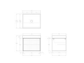 Technical Drawing - Kado Neue Fluted Square All Door 600mm Wall Hung Vanity with Centre Basin 90mm Top
